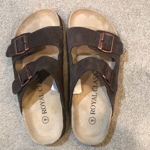 Royal Class Leather Upper and Insock Men's Double Strap Slip on Sandals-Size 9